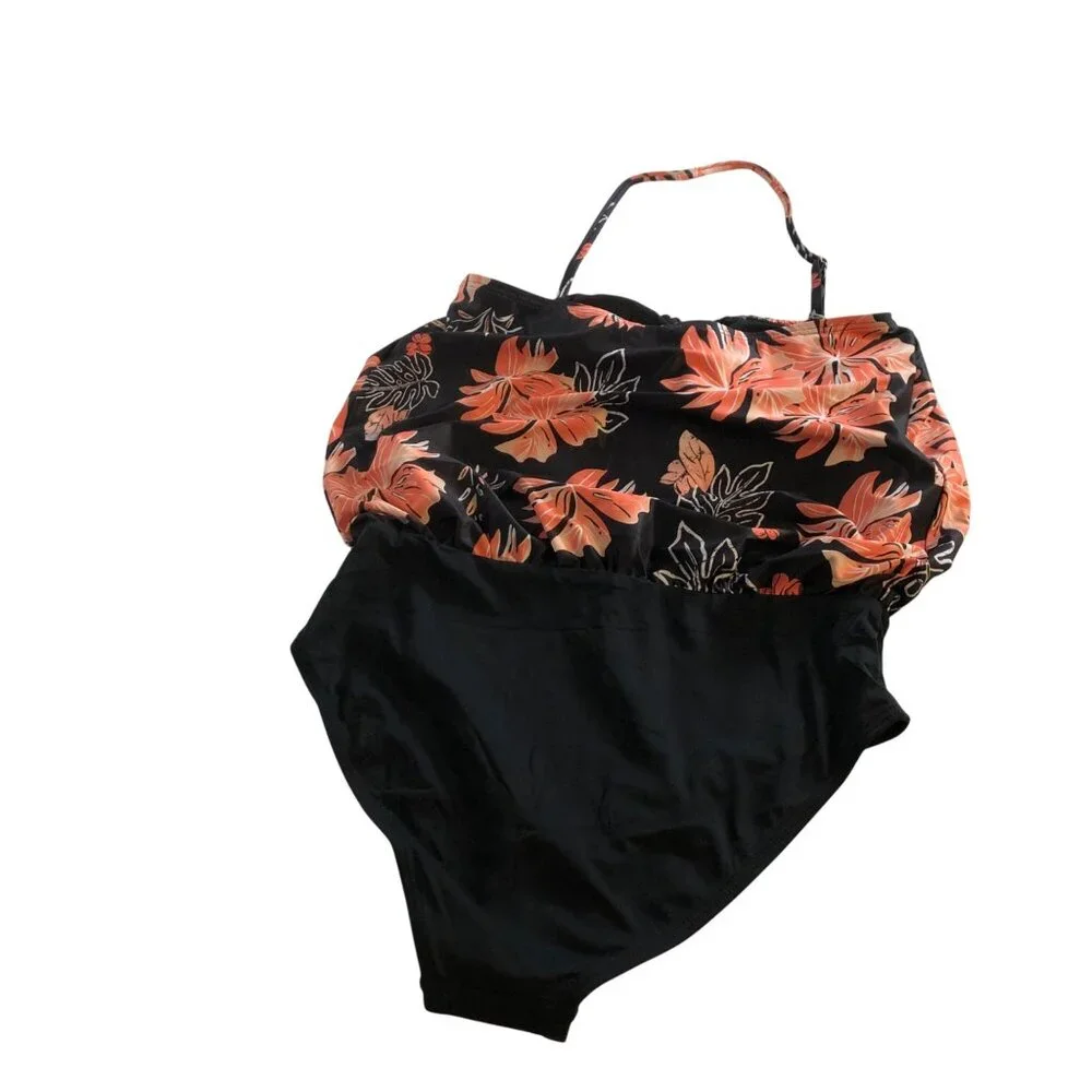 Daci Black Floral One-Piece Swimsuit Womens Size Small Removable Strap NEW